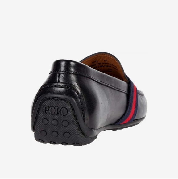 Polo Ralph Lauren Leather Riali Men's Black Loafers w/ Red and Blue Accents NWOT - Picture 3 of 8